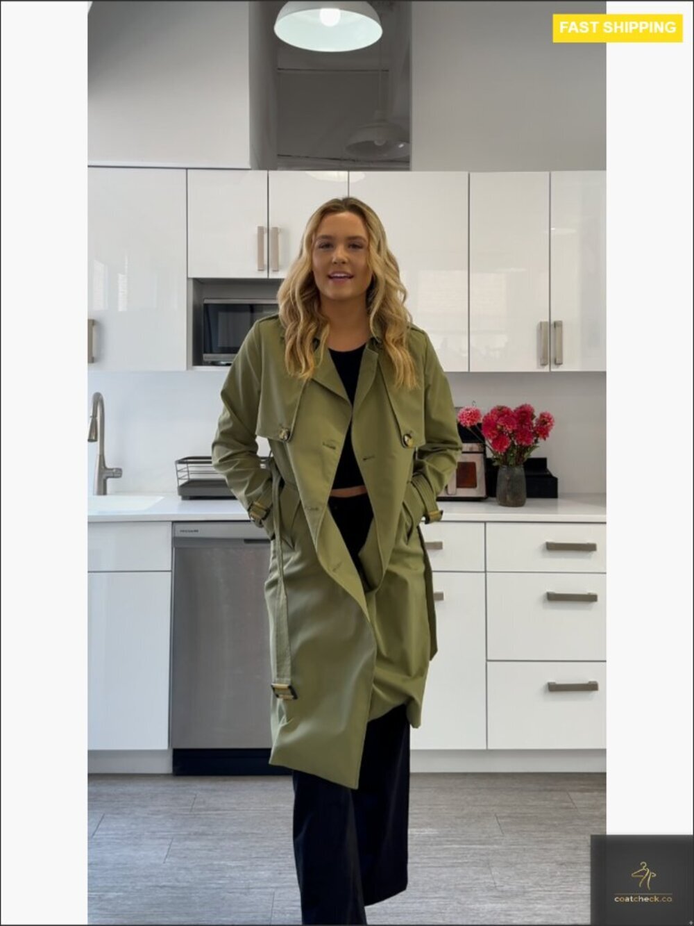 Classic Double Breasted Trench Coat Elegant Fitted Mid-Length Waterproof Jacket - Picture 7 of 7